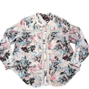 Torrid Plus 1 1X Floral Semi Sheer V Neckline  Top Shirt Blouse Career Wear